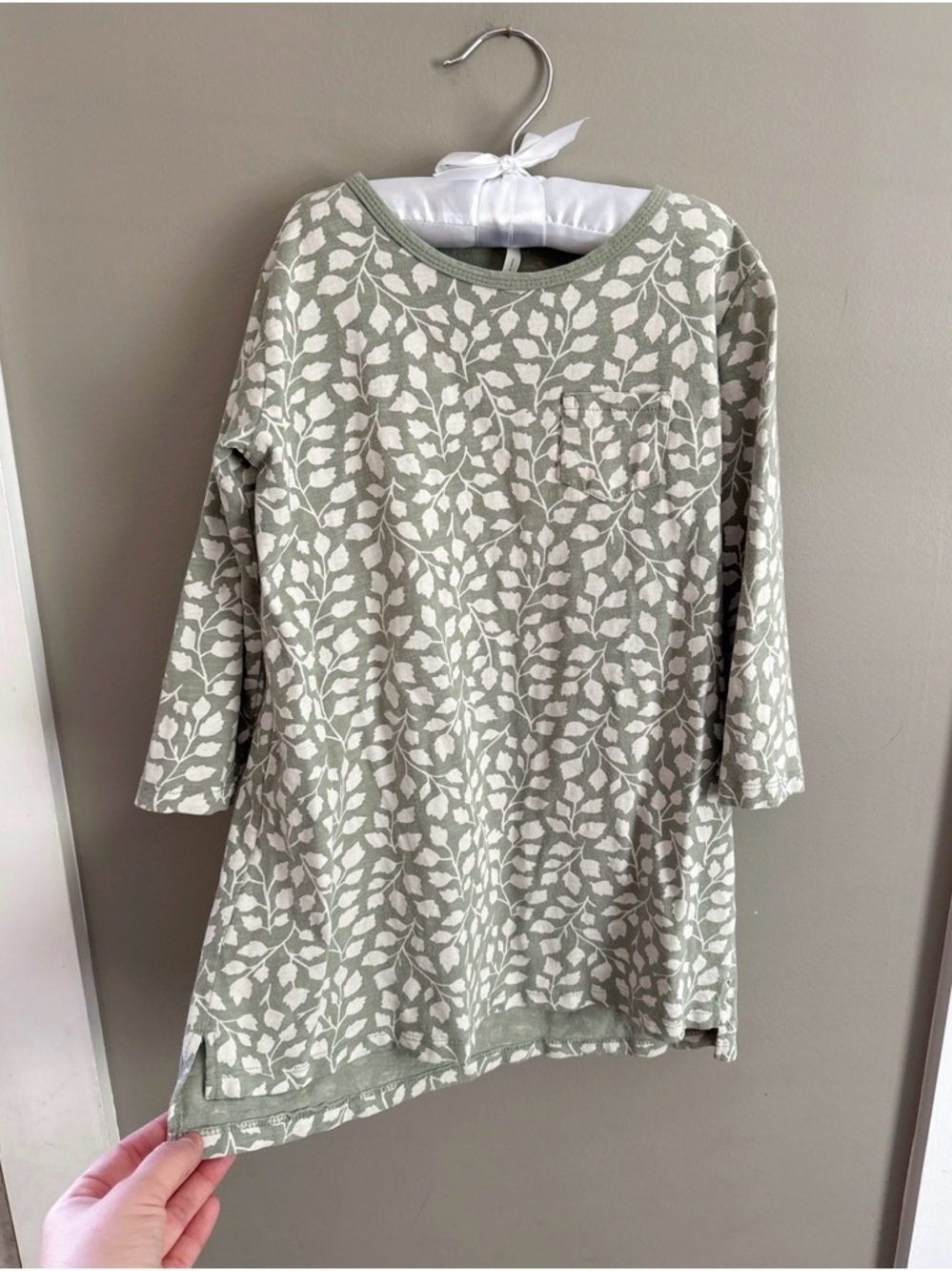 Rylee + Cru Sage Green and Cream Leaf Print Kids Dress